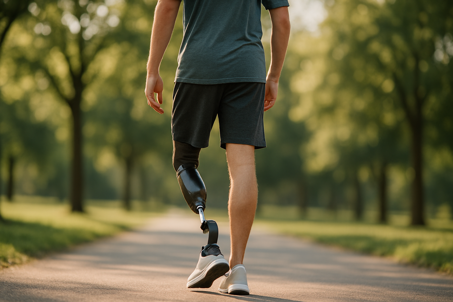 Active Person With Prosthetic Leg Walking Outdoors
